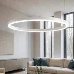 Lampadari Moderni-Selezionato da Mazzolaluce Lampadario cerchio bianco 120cm led 3000k dimmerabile