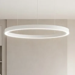 Lampadari Moderni-Selezionato da Mazzolaluce Lampadario cerchio bianco 98cm led biemissione 3000k dimmerabile