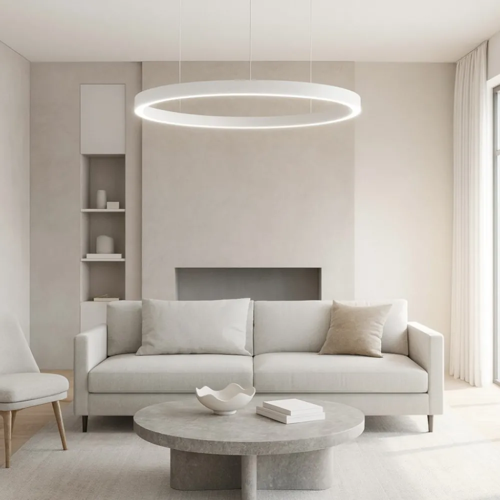Lampadari Moderni-Selezionato da Mazzolaluce Lampadario cerchio bianco 150cm led 80w 3000k dimmerabile