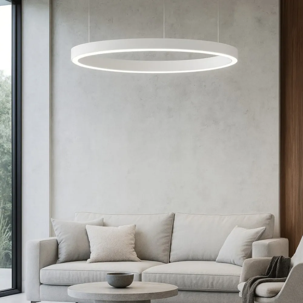 Lampadari Moderni-Selezionato da Mazzolaluce Lampadario cerchio bianco 60cm led biemissione 60w 3000k dimmerabile