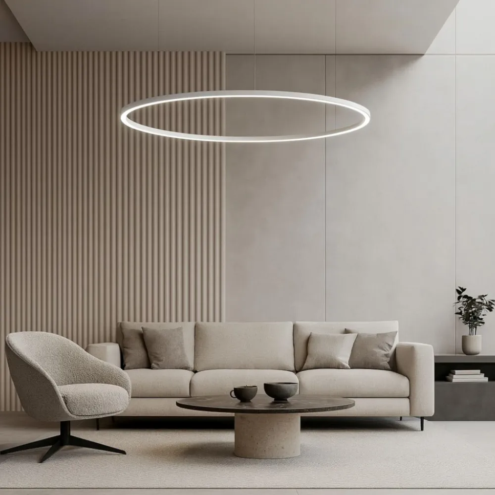 Lampadari Moderni-Selezionato da Mazzolaluce Lampadario cerchio 100cm bianco led dimmerabile