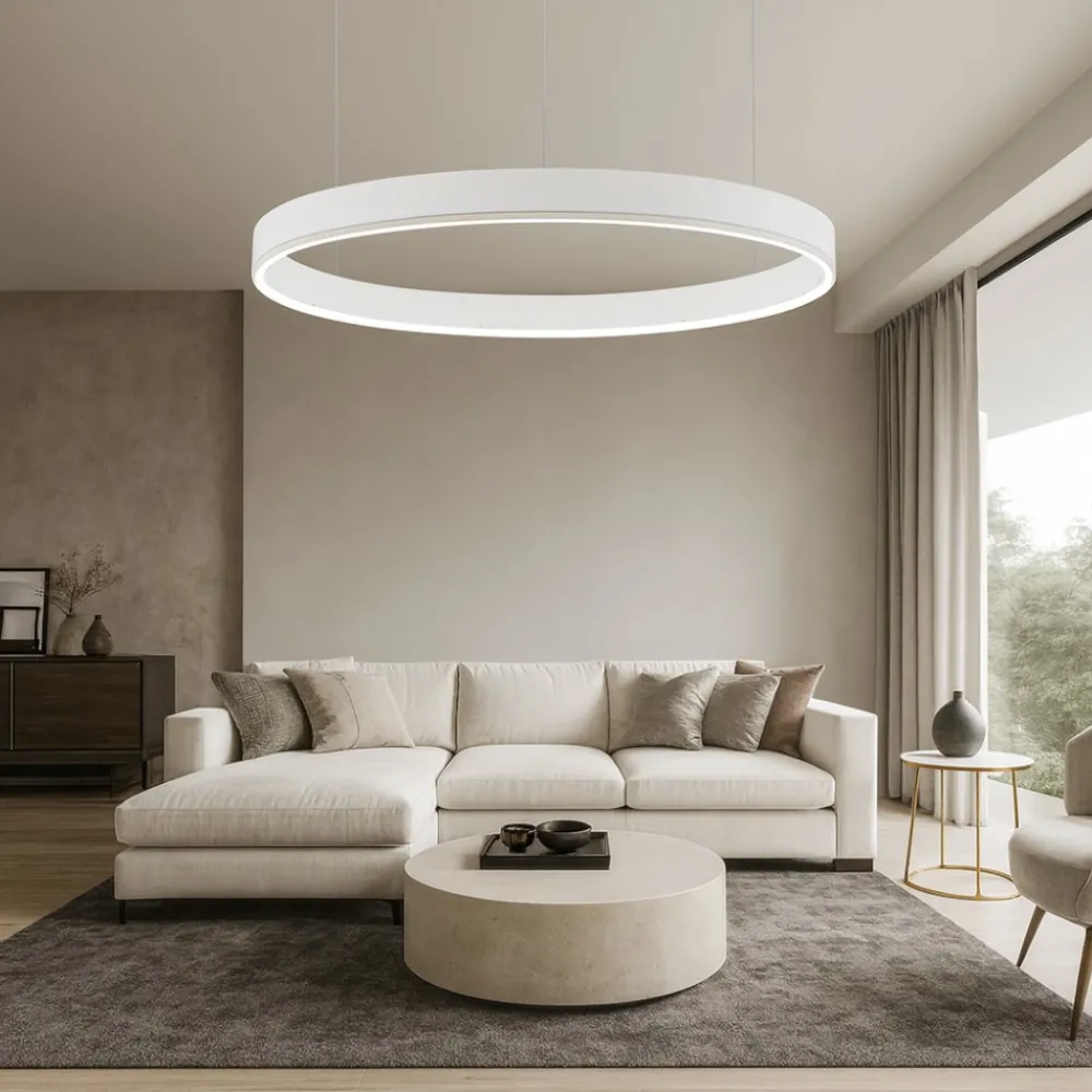 Lampadari Moderni-Selezionato da Mazzolaluce Lampadario cerchio 100cm bianco led 3000k dimmerabile