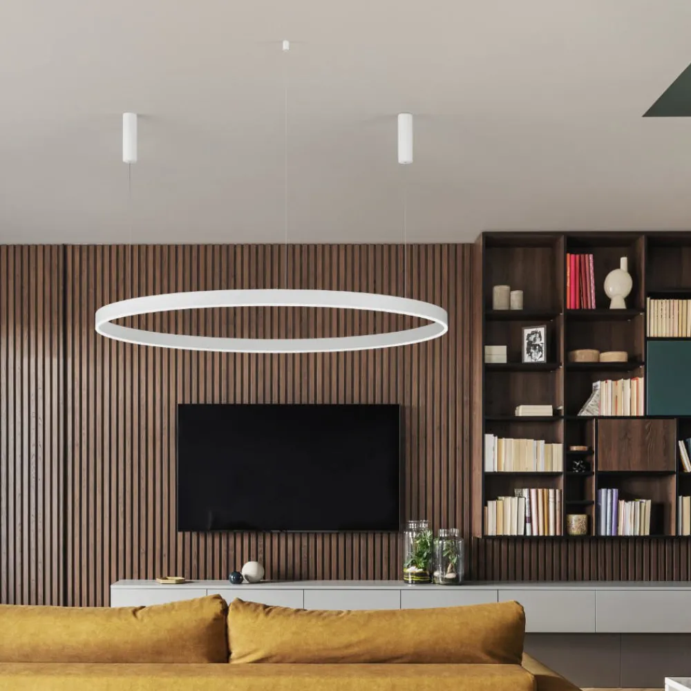 Lampadari Moderni-Selezionato da Mazzolaluce Lampadario cerchio 150cm bianco led 2700k a 6000k dimmerabile