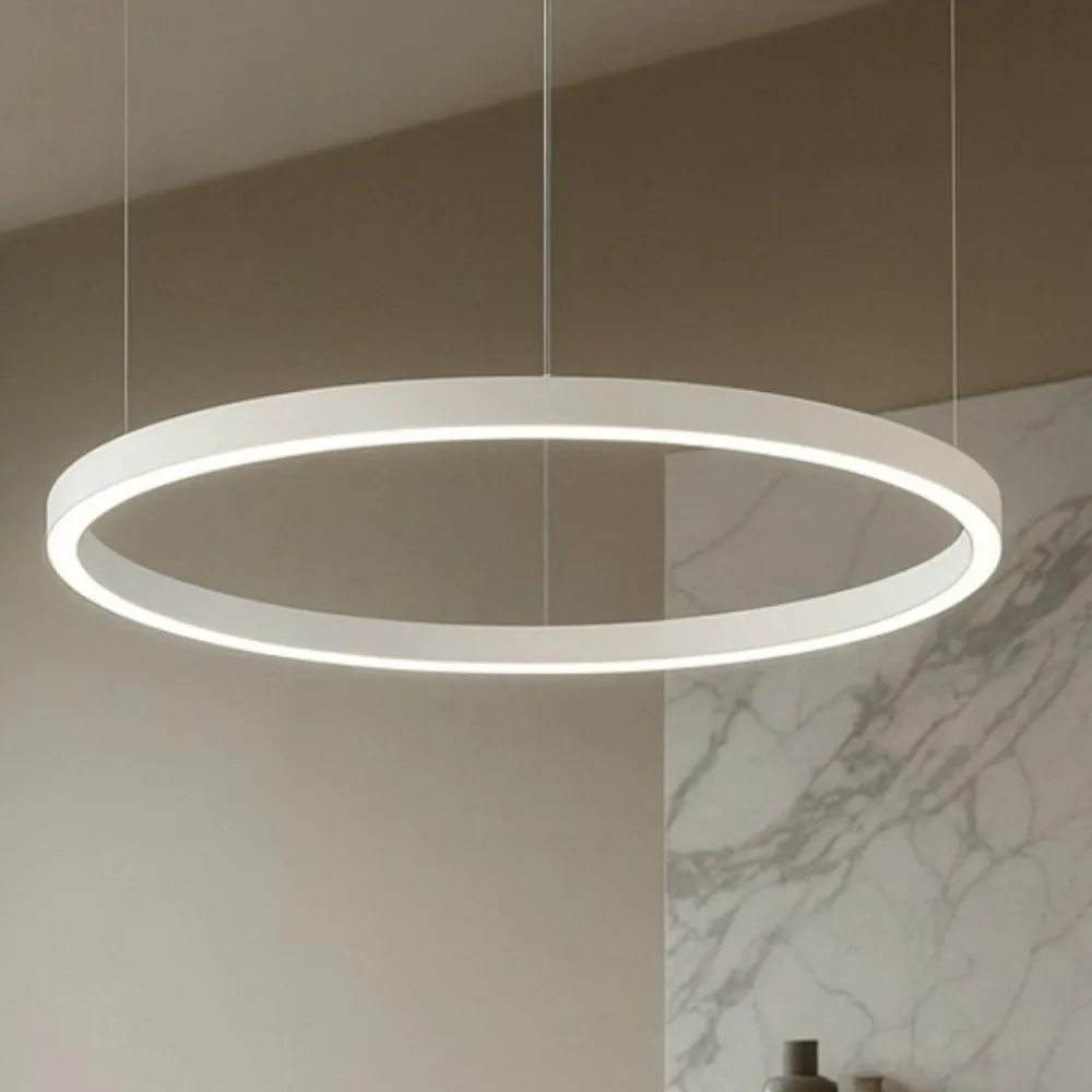 Lampadari Moderni-Selezionato da Mazzolaluce Lampadario cerchio 80cm bianco led biemissione 77w 3000k dimmerabile