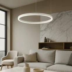 Lampadari Moderni-Selezionato da Mazzolaluce Lampadario cerchio 80cm bianco led biemissione 77w 3000k dimmerabile