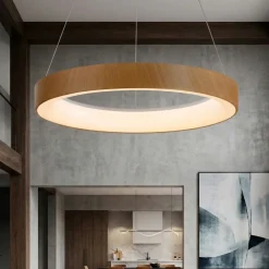 Lampadari Moderni-Selezionato da Mazzolaluce Lampadario cerchio 38cm effetto legno da 2700k a 5000k wireless