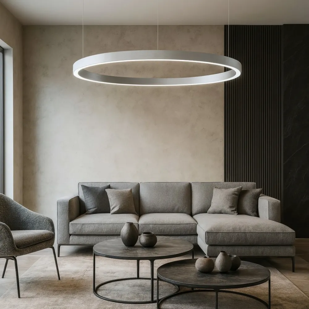 Lampadari Moderni-Selezionato da Mazzolaluce Lampadario cerchio 80cm grigio led biemissione 77w 3000k dimmerabile