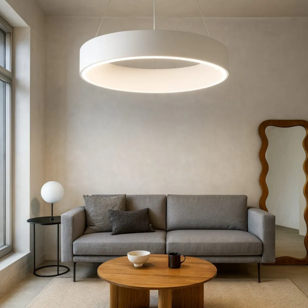 Lampadari Moderni-Selezionato da Mazzolaluce Lampadario cerchio 60cm moderno bianco led 3000k