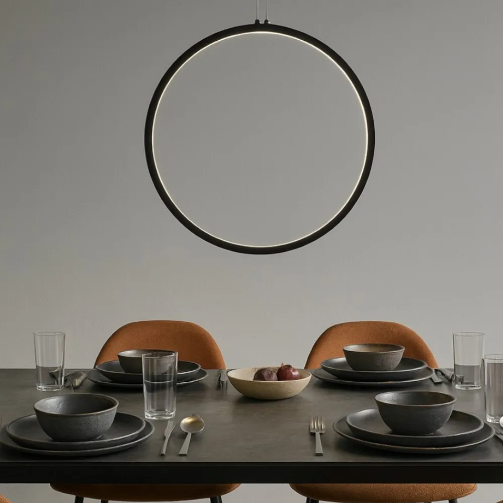 Lampadari Moderni-Selezionato da Mazzolaluce Lampadario cerchio 80cm nero led 48w 3000k