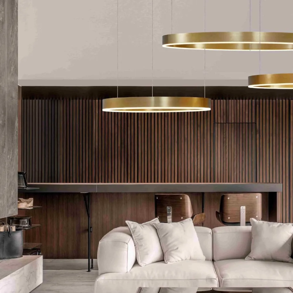 Lampadari Moderni-Selezionato da Mazzolaluce Lampadario cerchio 60cm oro led 50w 2700k a 6000k dimmerabile