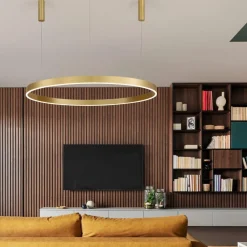 Lampadari Moderni-Selezionato da Mazzolaluce Lampadario cerchio 120cm oro led 72w 3000k dimmerabile
