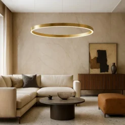 Lampadari Moderni-Selezionato da Mazzolaluce Lampadario cerchio 120cm oro led 72w 3000k dimmerabile