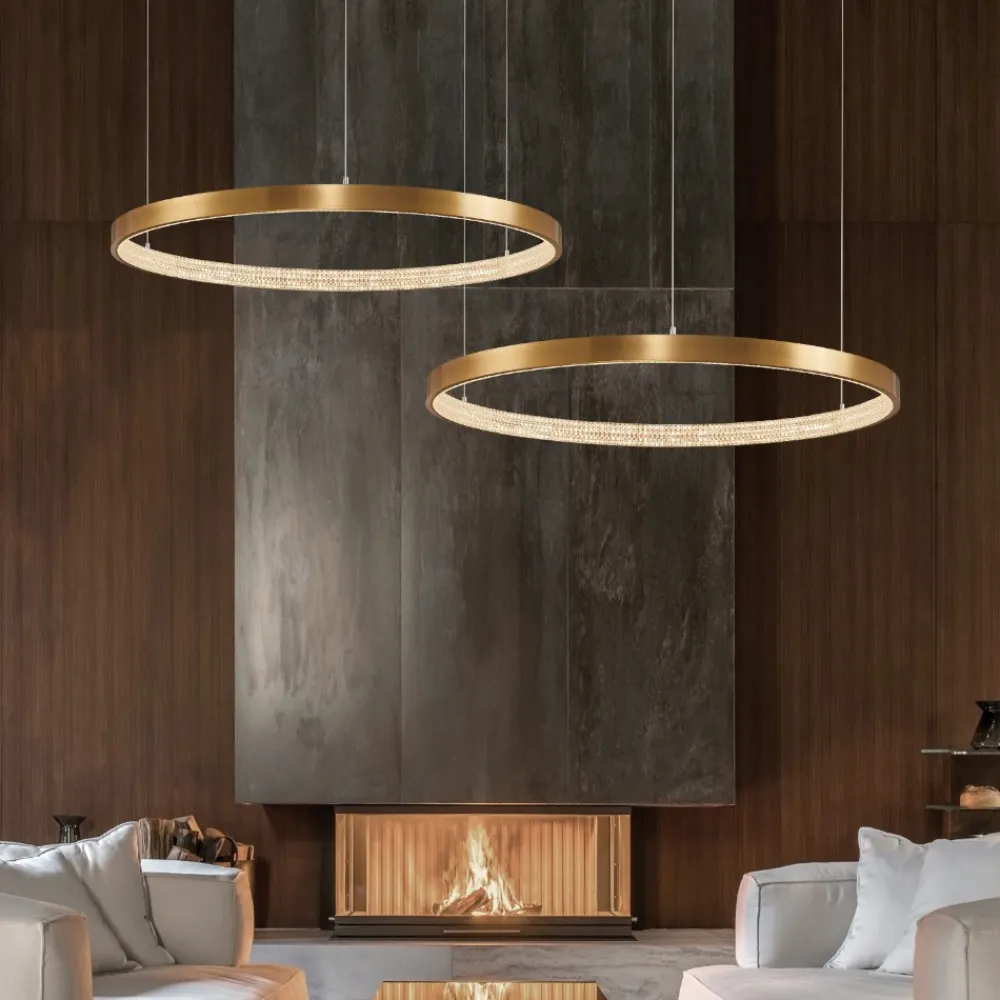 Lampadari Moderni-Selezionato da Mazzolaluce Lampadario cerchio 60cm oro led dimmerabile stile contemporaneo