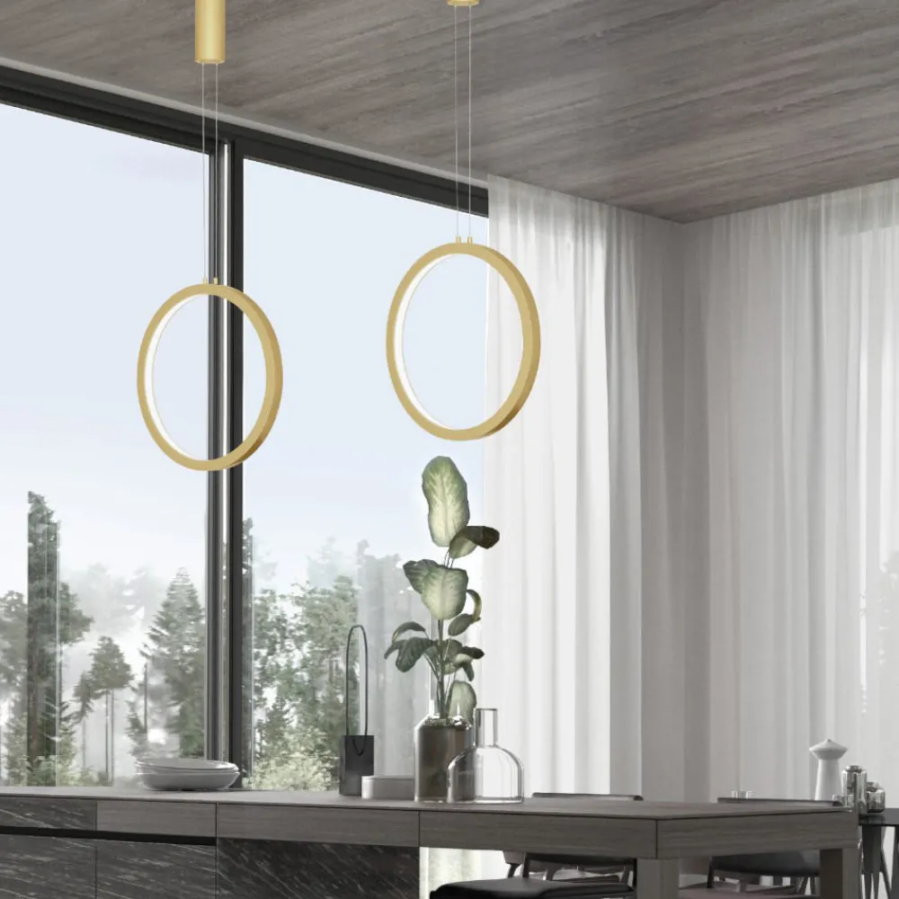 Lampadari Moderni-Selezionato da Mazzolaluce Lampadario cerchio dorato 40cm led 26w 3000k