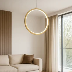 Lampadari Moderni-Selezionato da Mazzolaluce Lampadario cerchio dorato 40cm led 26w 3000k