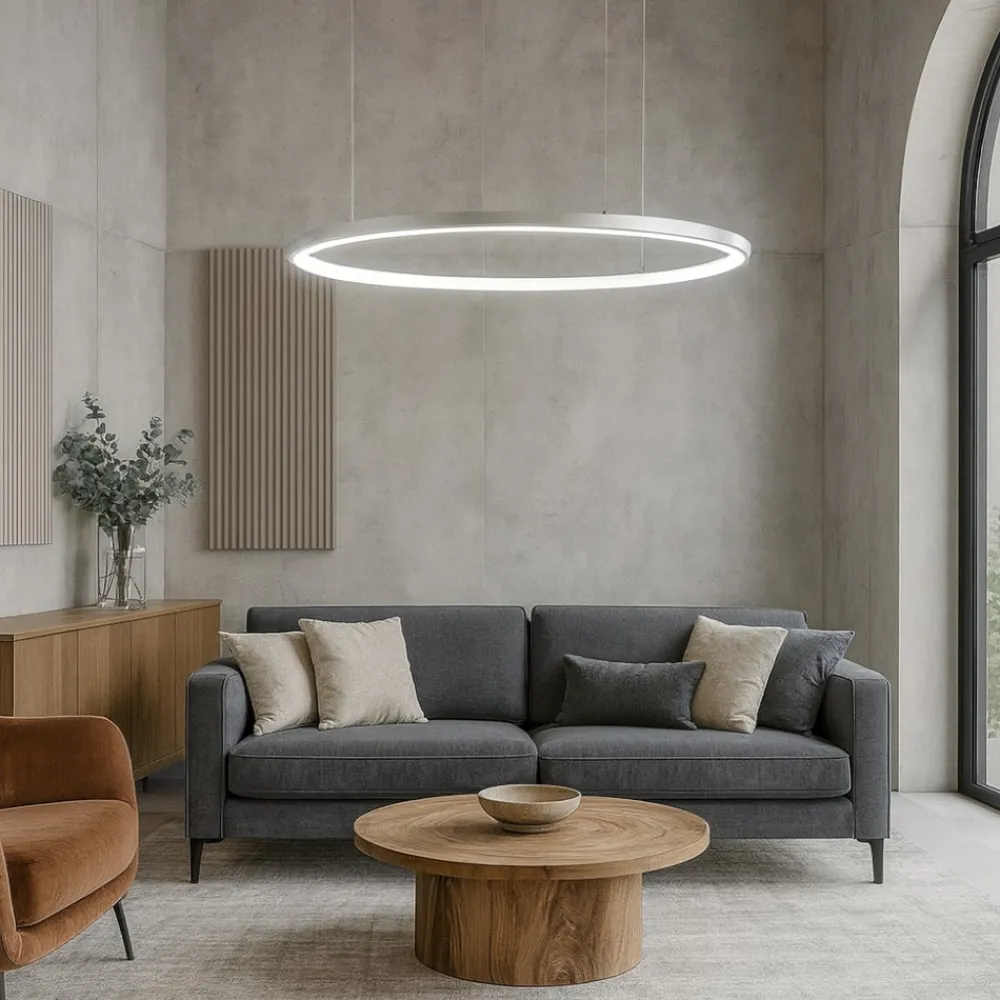 Lampadari Moderni-Selezionato da Mazzolaluce Lampadario cerchio led 60cm grigio champagne