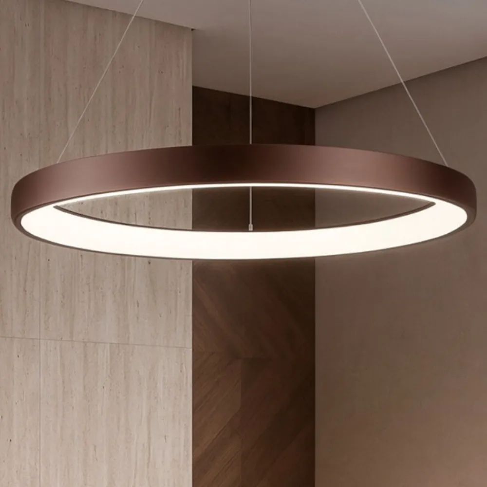 Lampadari Moderni-Selezionato da Mazzolaluce Lampadario cerchio led marrone 50w 3000k per soggiorno