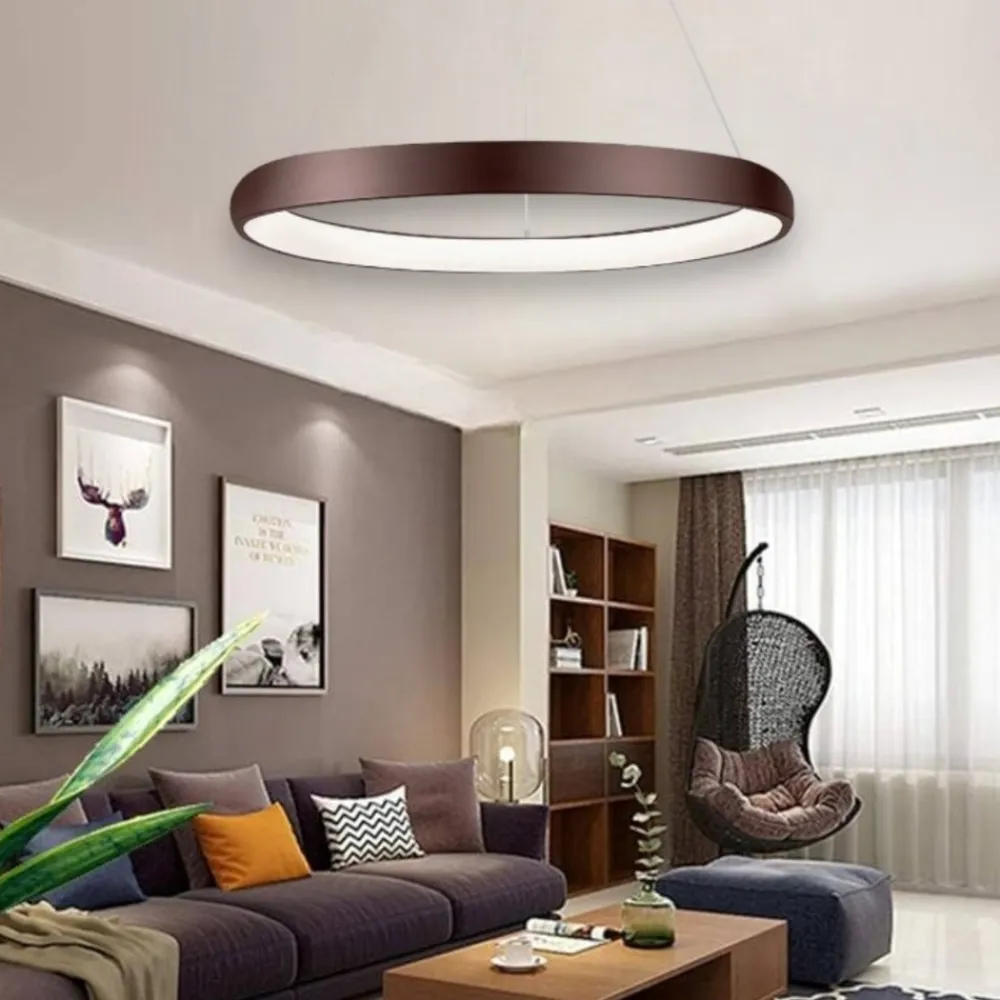 Lampadari Moderni-Selezionato da Mazzolaluce Lampadario cerchio led marrone 50w 3000k per soggiorno