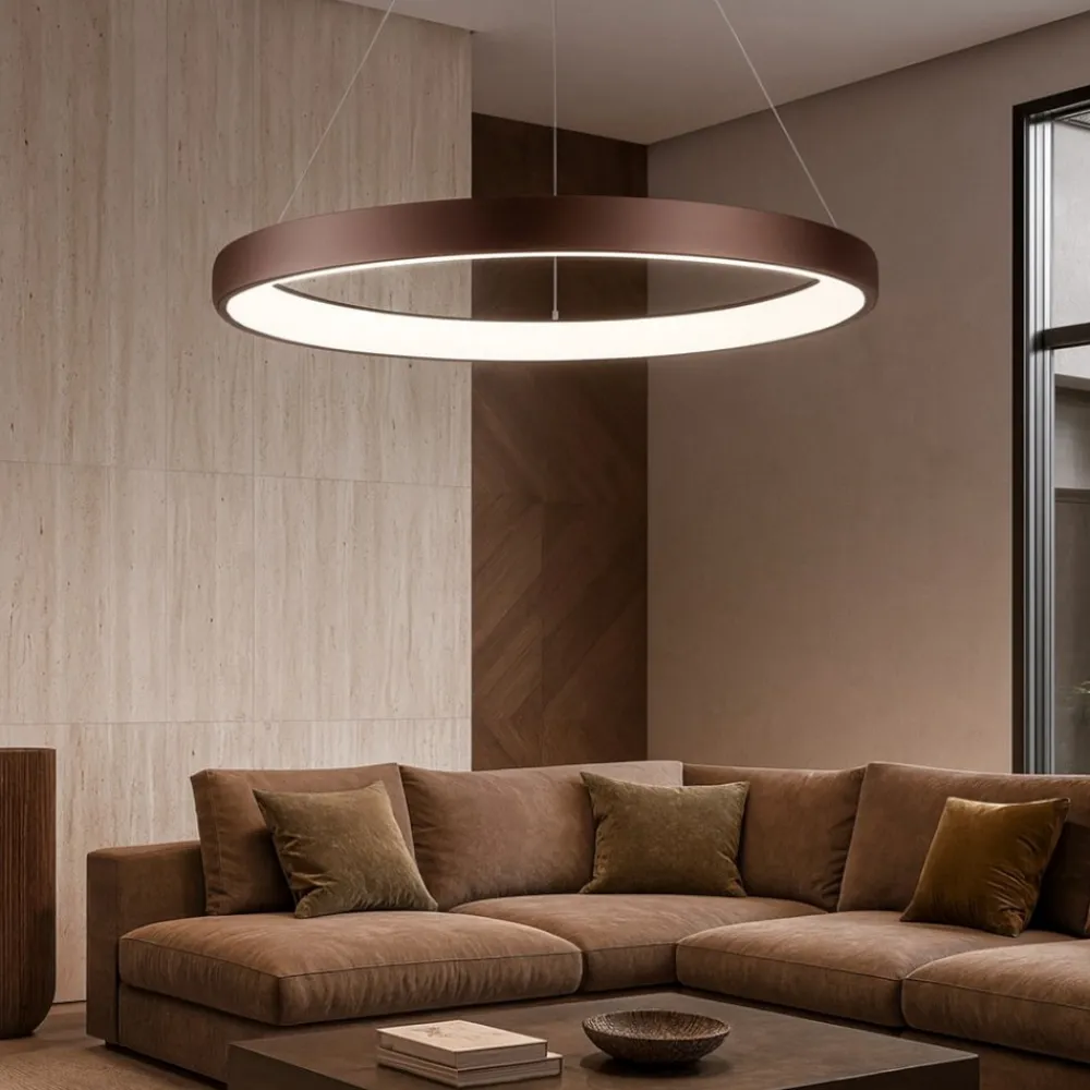 Lampadari Moderni-Selezionato da Mazzolaluce Lampadario cerchio led marrone 50w 3000k per soggiorno