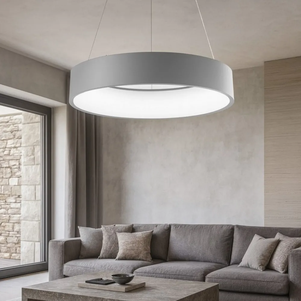 Lampadari Moderni-Selezionato da Mazzolaluce Lampadario cerchio led 56w 3000k 60cm grigio moderno