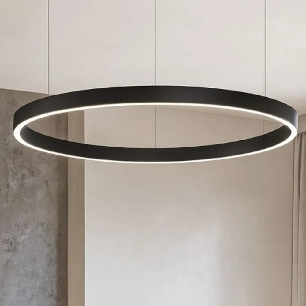 Lampadari Moderni-Selezionato da Mazzolaluce Lampadario cerchio nero 80cm led biemissione 77w 3000k dimmerabile