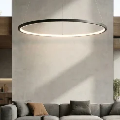 Lampadari Moderni-Selezionato da Mazzolaluce Lampadario cerchio nero 80cm led per soggiorno moderno