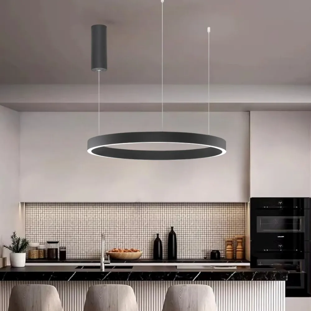 Lampadari Moderni-Selezionato da Mazzolaluce Lampadario cerchio nero 60cm led biemissione 60w 3000k dimmerabile