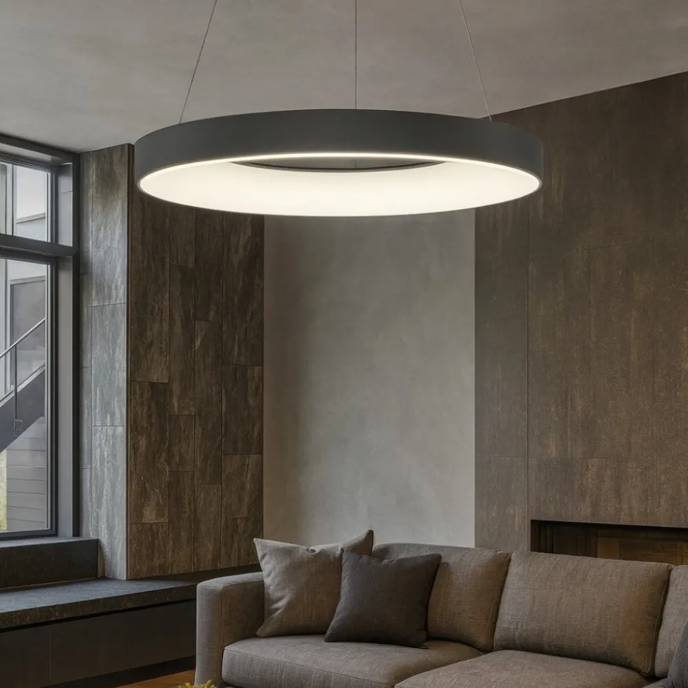 Lampadari Moderni-Selezionato da Mazzolaluce Lampadario cerchio nero 60cm moderno led 3000k dimmerabile