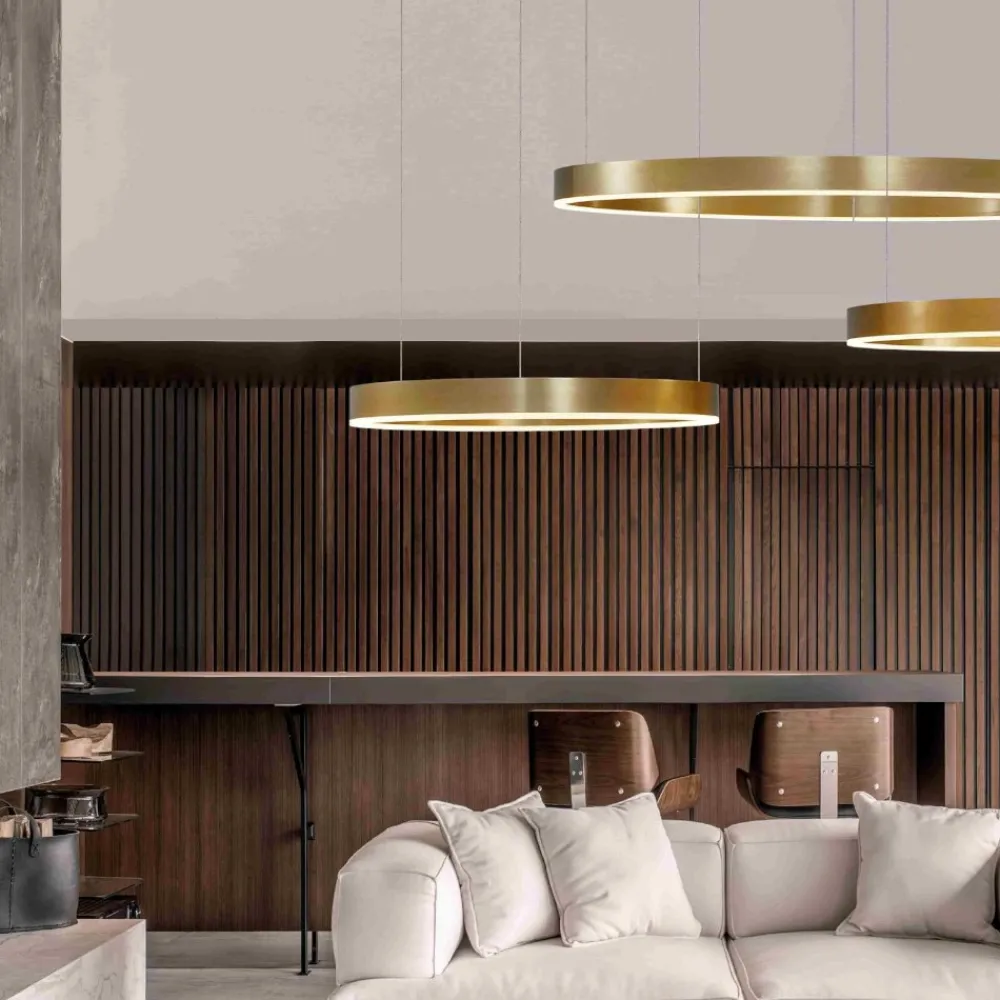 Lampadari Moderni-Selezionato da Mazzolaluce Lampadario cerchio oro anello led 40w 3000k dimmerabile