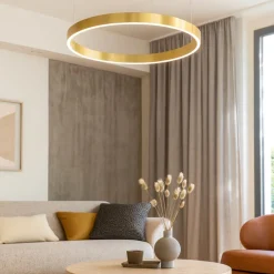 Lampadari Moderni-Selezionato da Mazzolaluce Lampadario cerchio oro 80cm led 50w da 2700k a 6000k dimmerabile