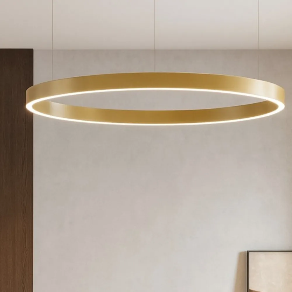 Lampadari Moderni-Selezionato da Mazzolaluce Lampadario cerchio oro 80cm led biemissione 77w 3000k dimmerabile