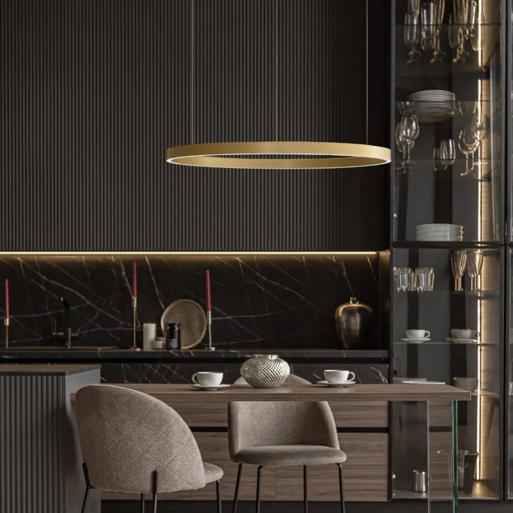 Lampadari Moderni-Selezionato da Mazzolaluce Lampadario cerchio oro 60cm led biemissione 60w 3000k dimmerabile
