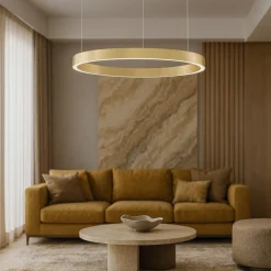 Lampadari Moderni-Selezionato da Mazzolaluce Lampadario cerchio oro 100cm led 60w da 2700k a 6000k dimmerabile