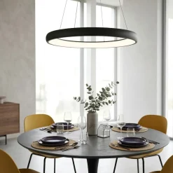 Lampadari Moderni-Selezionato da Mazzolaluce Lampadario cerchio sospensione nero 75cm per soggiorno led dimmerabile