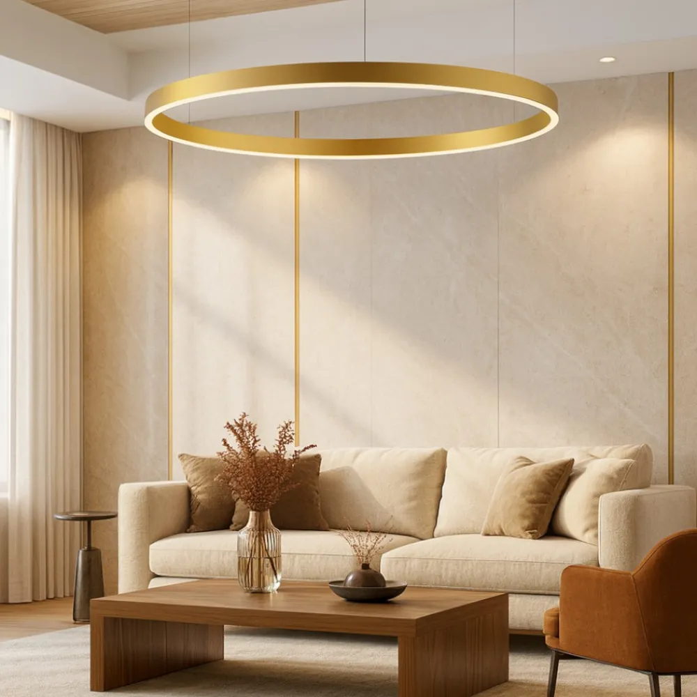 Lampadari Moderni-Selezionato da Mazzolaluce Lampadario cerchio xxl 150cm oro led 80w 3000k dimmerabile