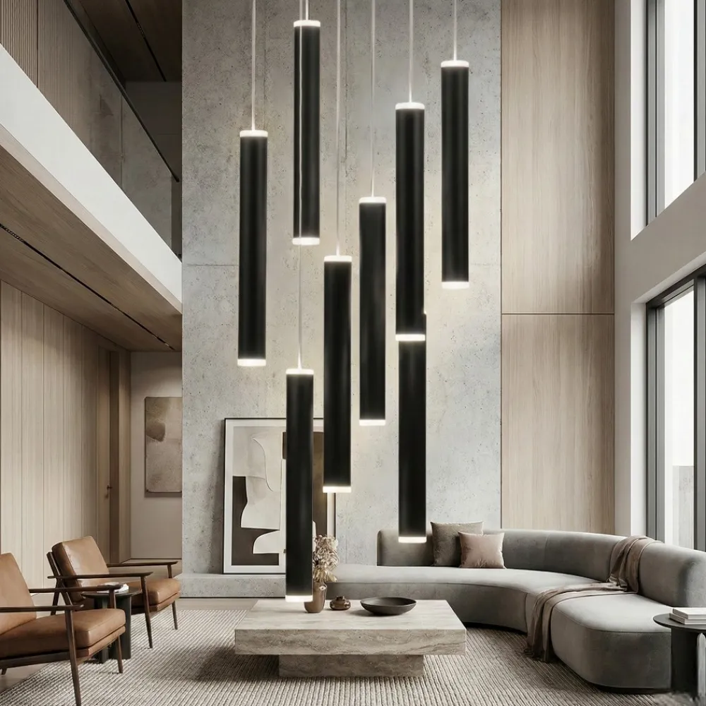 Lampadari Moderni-Fabas Luce Lampadario cilindri a sospensione nero per soggiorno prado