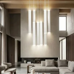 Lampadari Moderni-Fabas Luce Lampadario cilindri bianchi led biemissione prado
