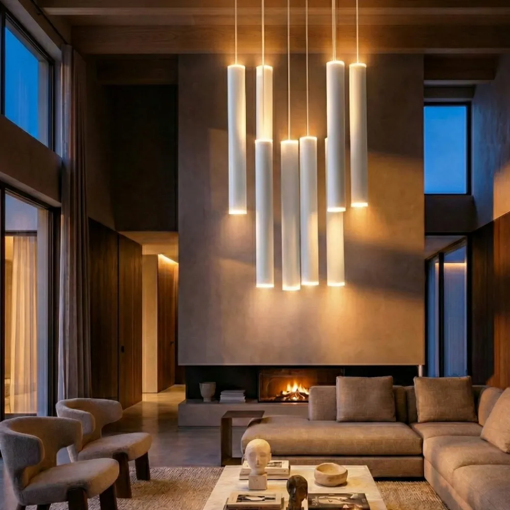 Lampadari Moderni-Fabas Luce Lampadario cilindri bianchi led biemissione prado