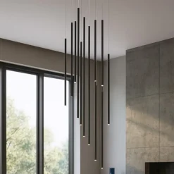 Lampadari Moderni-Selezionato da Mazzolaluce Lampadario cilindri led pendenti nero moderno per sala