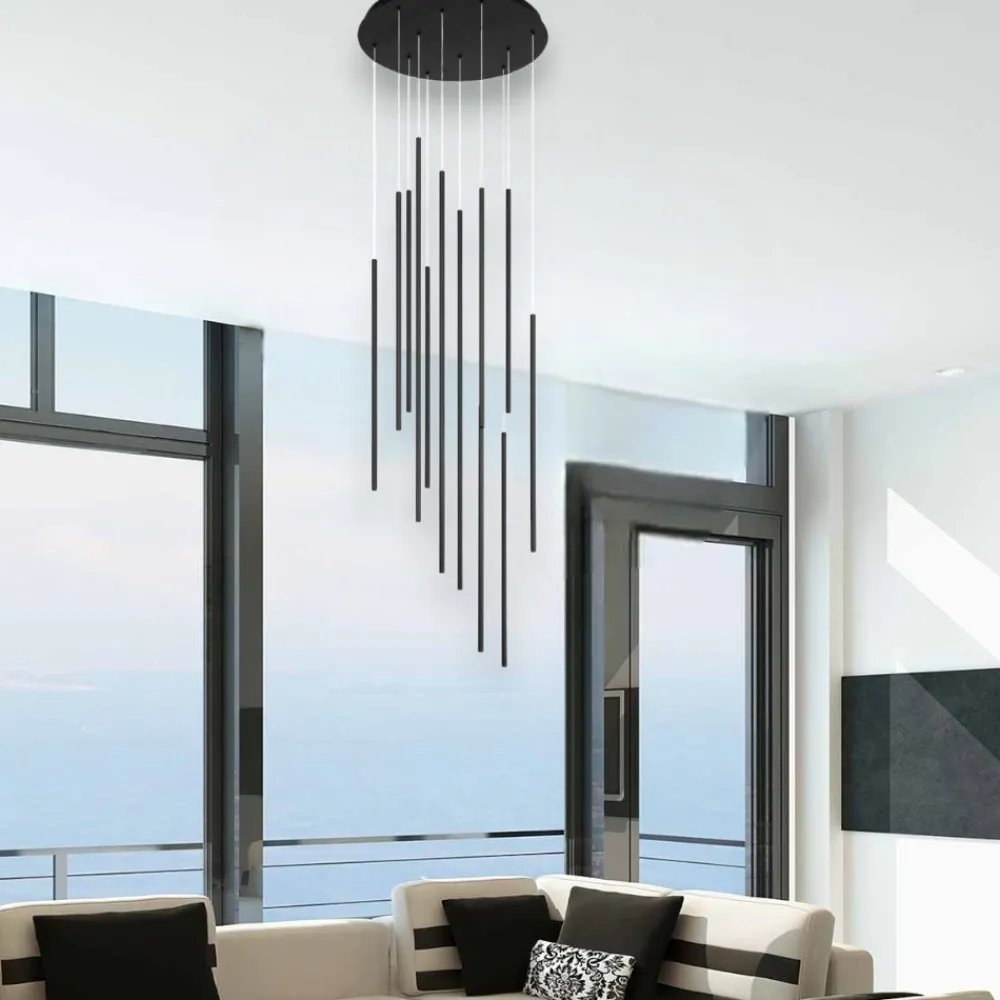 Lampadari Moderni-Selezionato da Mazzolaluce Lampadario cilindri led pendenti nero moderno per sala