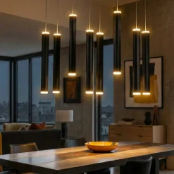Lampadari Moderni-Fabas Luce Lampadario cilindri neri prado per tavolo sala sa pranzo