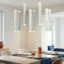 Lampadari Moderni-Fabas Luce Lampadario cilindri pendenti bianchi per tavolo soggiorno fabas prado