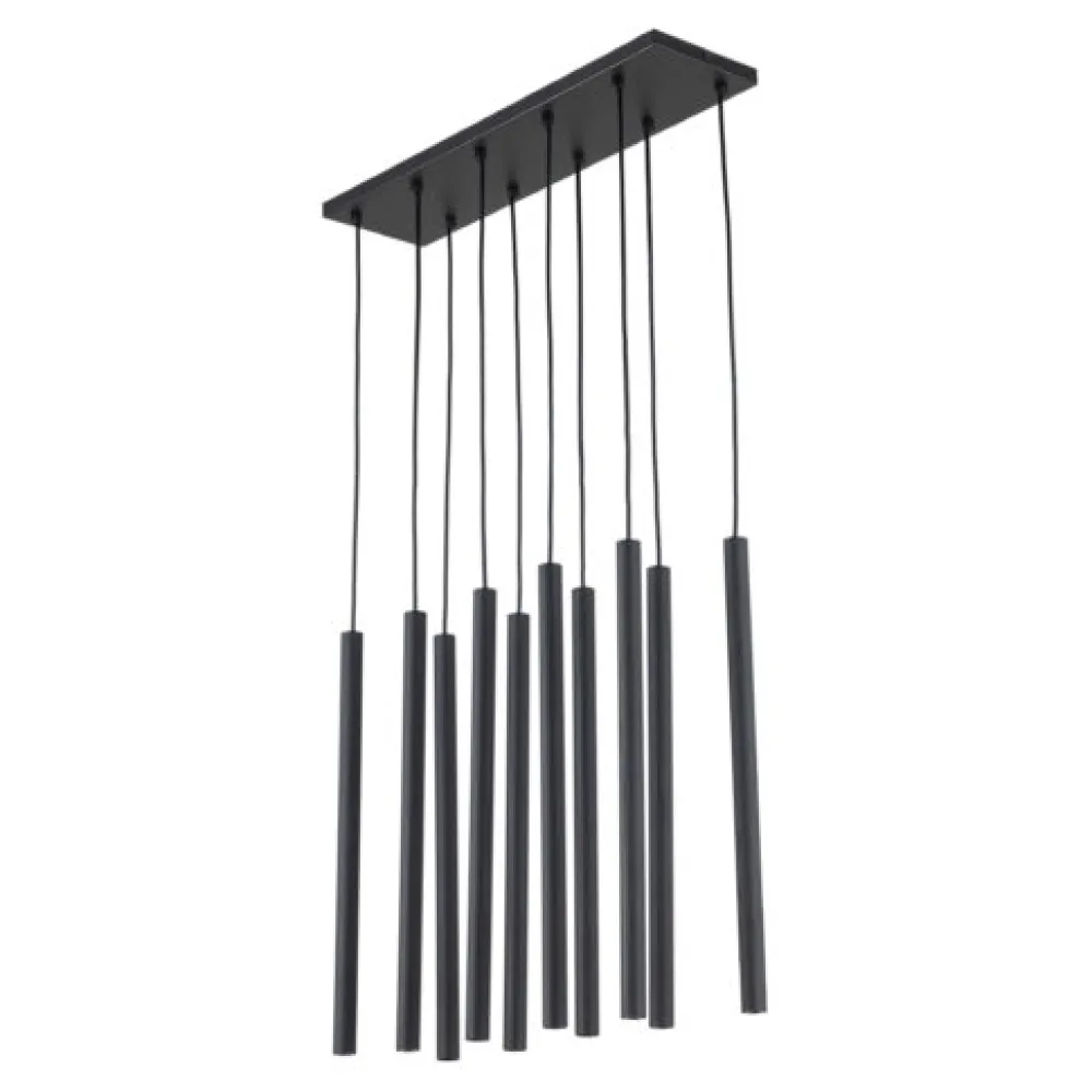Lampadari Moderni-Selezionato da Mazzolaluce Lampadario cilindri rigati a sospensione nero per tavolo sala da pranzo moderna