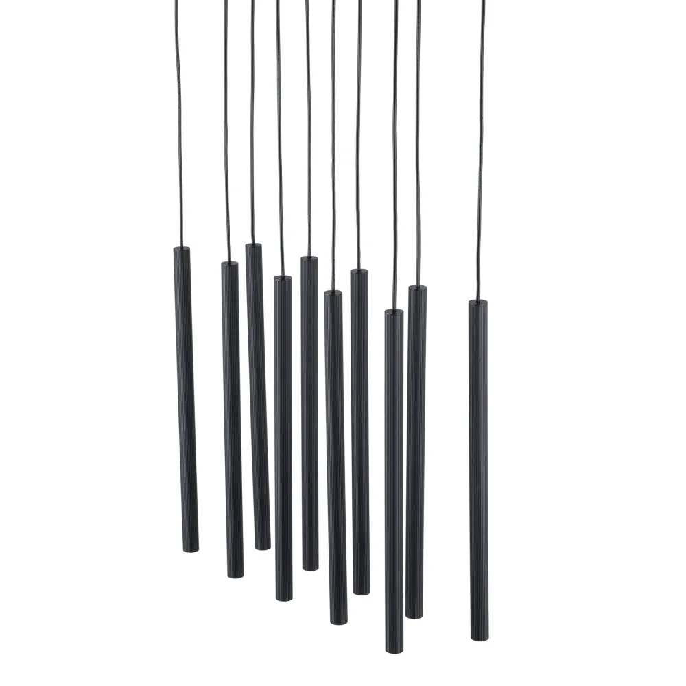 Lampadari Moderni-Selezionato da Mazzolaluce Lampadario cilindri rigati a sospensione nero per tavolo sala da pranzo moderna