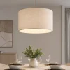 Lampadari Moderni-Selezionato da Mazzolaluce Lampadario cilindro a sospensione tessuto sabbia