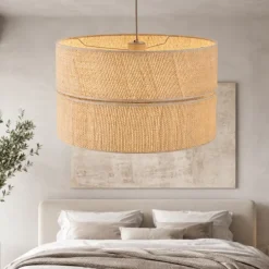 Lampadario Camera Da Letto-Selezionato da Mazzolaluce Lampadario cilindro a sospensione di paglia 50 cm per camera da letto