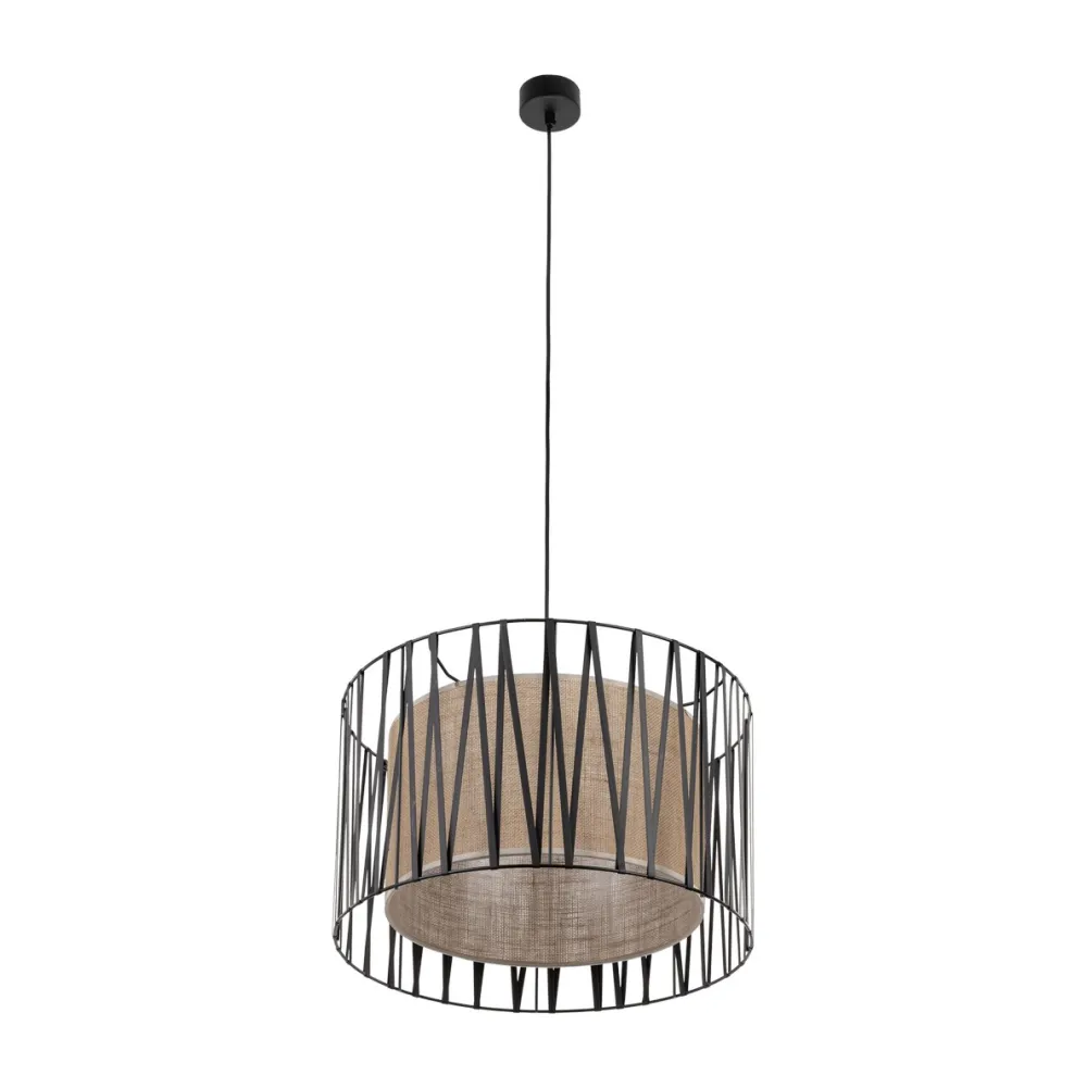 Lampadari Moderni-Selezionato da Mazzolaluce Lampadario cilindro 50 cm di tessuto nero design moderno per sala da pranzo