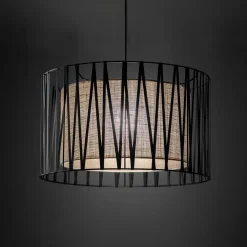 Lampadari Moderni-Selezionato da Mazzolaluce Lampadario cilindro 50 cm di tessuto nero design moderno per sala da pranzo