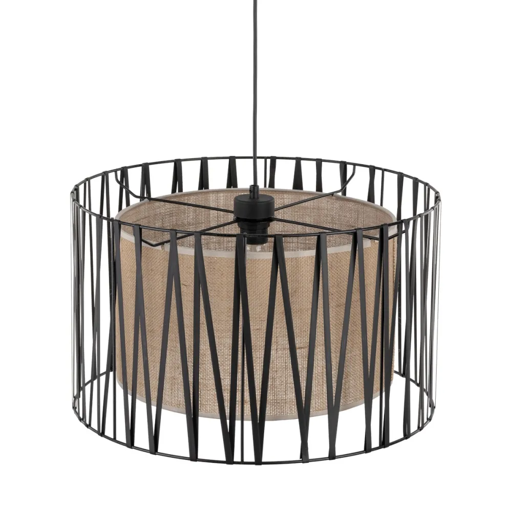 Lampadari Moderni-Selezionato da Mazzolaluce Lampadario cilindro 50 cm di tessuto nero design moderno per sala da pranzo