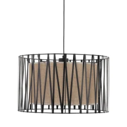 Lampadari Moderni-Selezionato da Mazzolaluce Lampadario cilindro 50 cm di tessuto nero design moderno per sala da pranzo